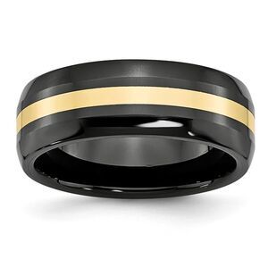Black Ceramic and 14K Gold, 8mm Inlay Comfort Fit Band, Size 11